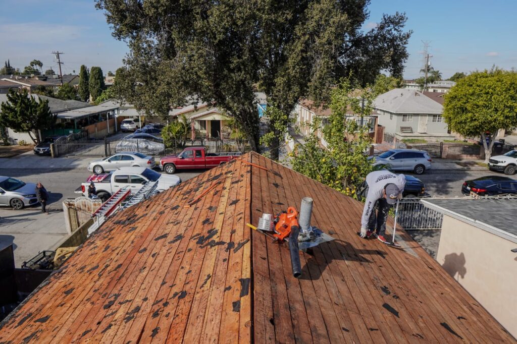 Before and after roof repair showing damaged shingles restored to protect home